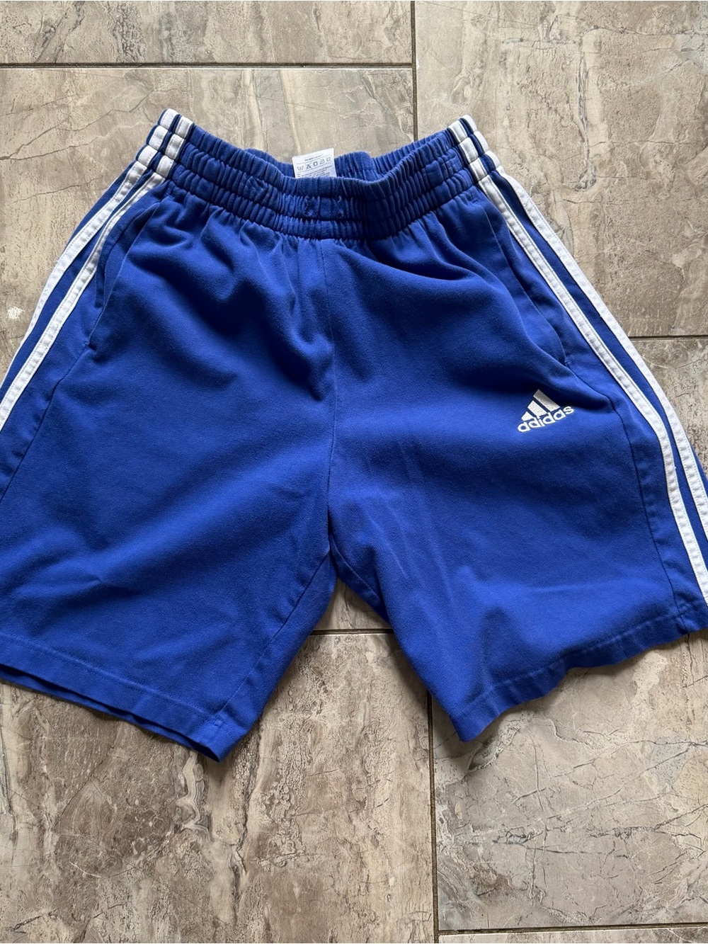 adidas Blue Kids' Athletic Shorts with White Side Stripes
